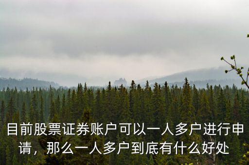 目前股票證券賬戶可以一人多戶進行申請，那么一人多戶到底有什么好處