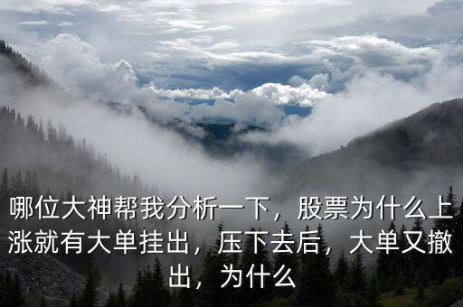 哪位大神幫我分析一下，股票為什么上漲就有大單掛出，壓下去后，大單又撤出，為什么