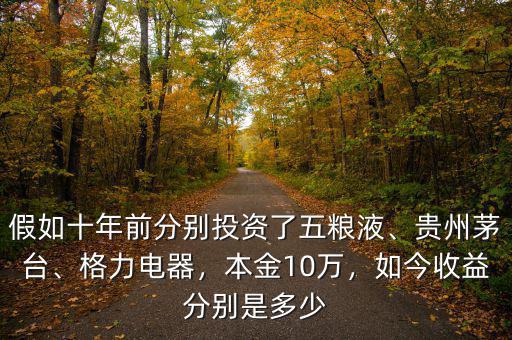 假如十年前分別投資了五糧液、貴州茅臺(tái)、格力電器，本金10萬，如今收益分別是多少