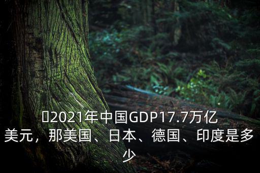 ?2021年中國GDP17.7萬億美元，那美國、日本、德國、印度是多少