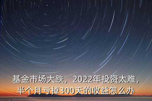 基金市場(chǎng)大跌，2022年投資太難，半個(gè)月虧掉300天的收益怎么辦