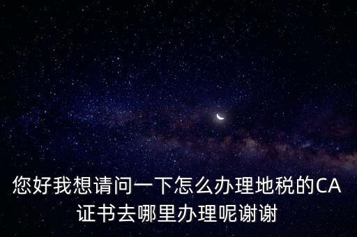 您好我想請問一下怎么辦理地稅的CA證書去哪里辦理呢謝謝