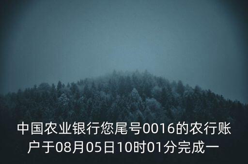 中國農(nóng)業(yè)銀行您尾號(hào)0016的農(nóng)行賬戶于08月05日10時(shí)01分完成一