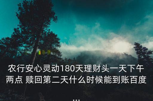 農(nóng)行安心靈動180天理財頭一天下午兩點(diǎn) 贖回第二天什么時候能到賬百度...