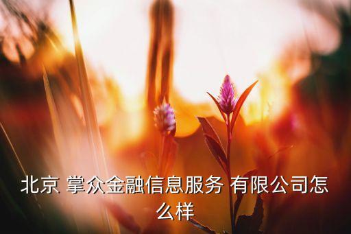 北京 掌眾金融信息服務(wù) 有限公司怎么樣