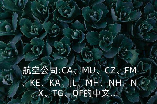  航空公司:CA、MU、CZ、FM、KE、KA、JL、MH、NH、NX、TG、QF的中文...