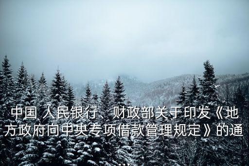 中國 人民銀行、財政部關(guān)于印發(fā)《地方政府向中央專項借款管理規(guī)定》的通...