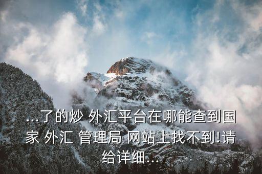 ...了的炒 外匯平臺(tái)在哪能查到國家 外匯 管理局 網(wǎng)站上找不到!請給詳細(xì)...