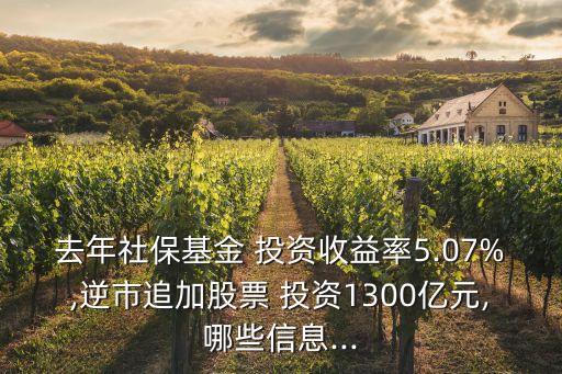 去年社保基金 投資收益率5.07%,逆市追加股票 投資1300億元,哪些信息...