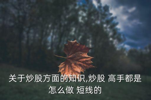 關(guān)于炒股方面的知識,炒股 高手都是怎么做 短線的