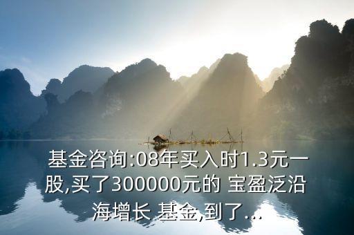  基金咨詢:08年買入時(shí)1.3元一股,買了300000元的 寶盈泛沿海增長 基金,到了...