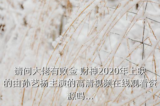 請問大佬有敗金 財神2020年上映的由孫藝楊主演的高清視頻在線觀看資源嗎...