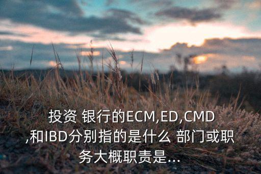  投資 銀行的ECM,ED,CMD,和IBD分別指的是什么 部門或職務大概職責是...