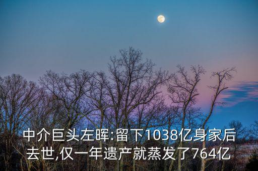 中介巨頭左暉:留下1038億身家后去世,僅一年遺產(chǎn)就蒸發(fā)了764億