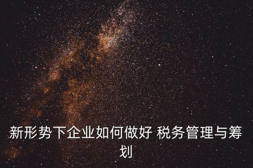 新形勢下企業(yè)如何做好 稅務管理與籌劃