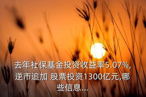 去年社?；鹜顿Y收益率5.07%,逆市追加 股票投資1300億元,哪些信息...