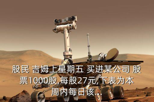 股民 吉姆上星期五 買進某公司 股票1000股,每股27元,下表為本周內(nèi)每日該...